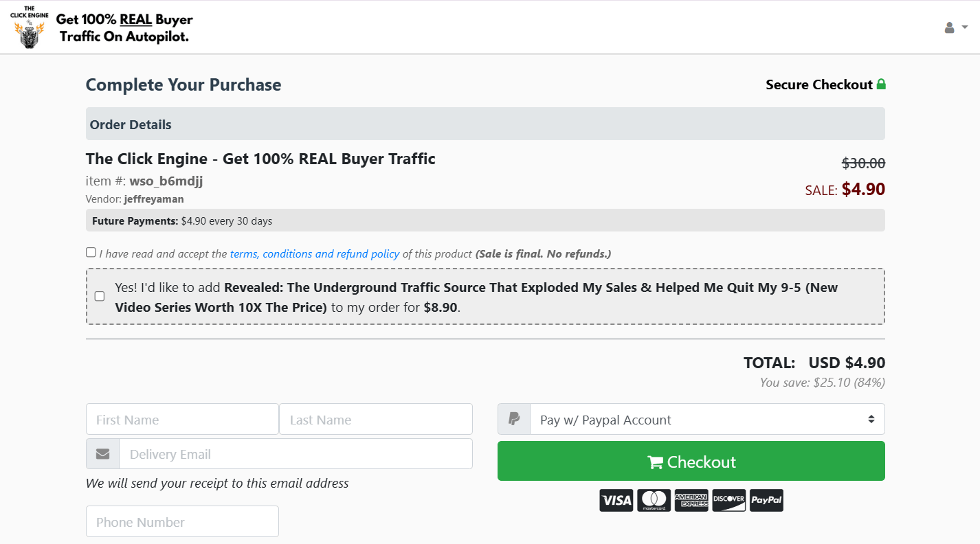 The Click Engine Checkout Page